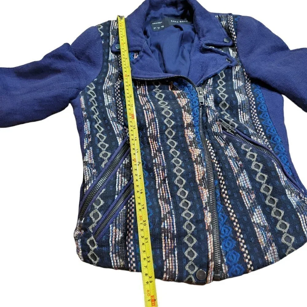Zara Basic Womens‎ Blue Aztec Tribal Moto Asymmetrical Full Zip Jacket Size S